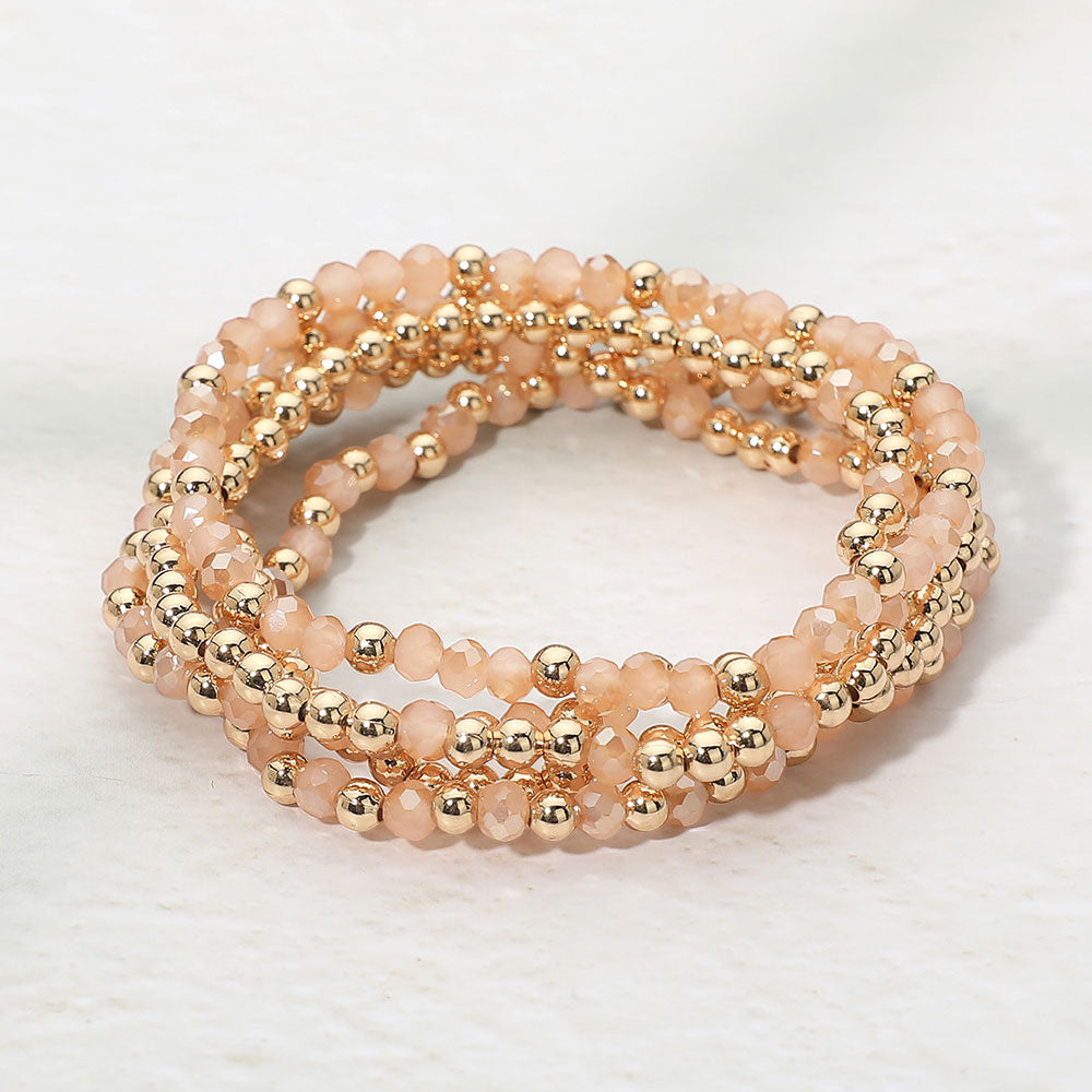 Madeline Love Dust Pink Metal Ball Faceted Beaded Stretch Multi Layered Bracelets