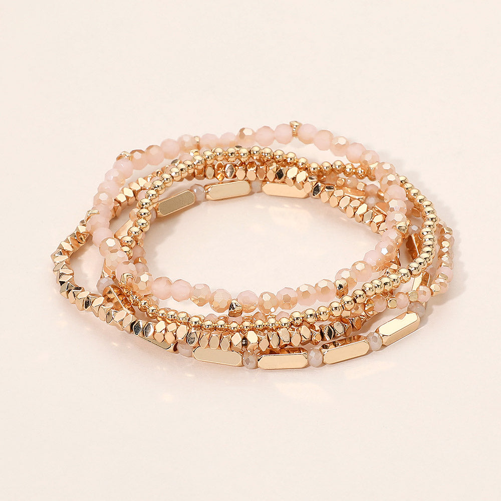 Madeline Love Dust Pink Faceted Beaded Stretch Multi Layered Bracelets