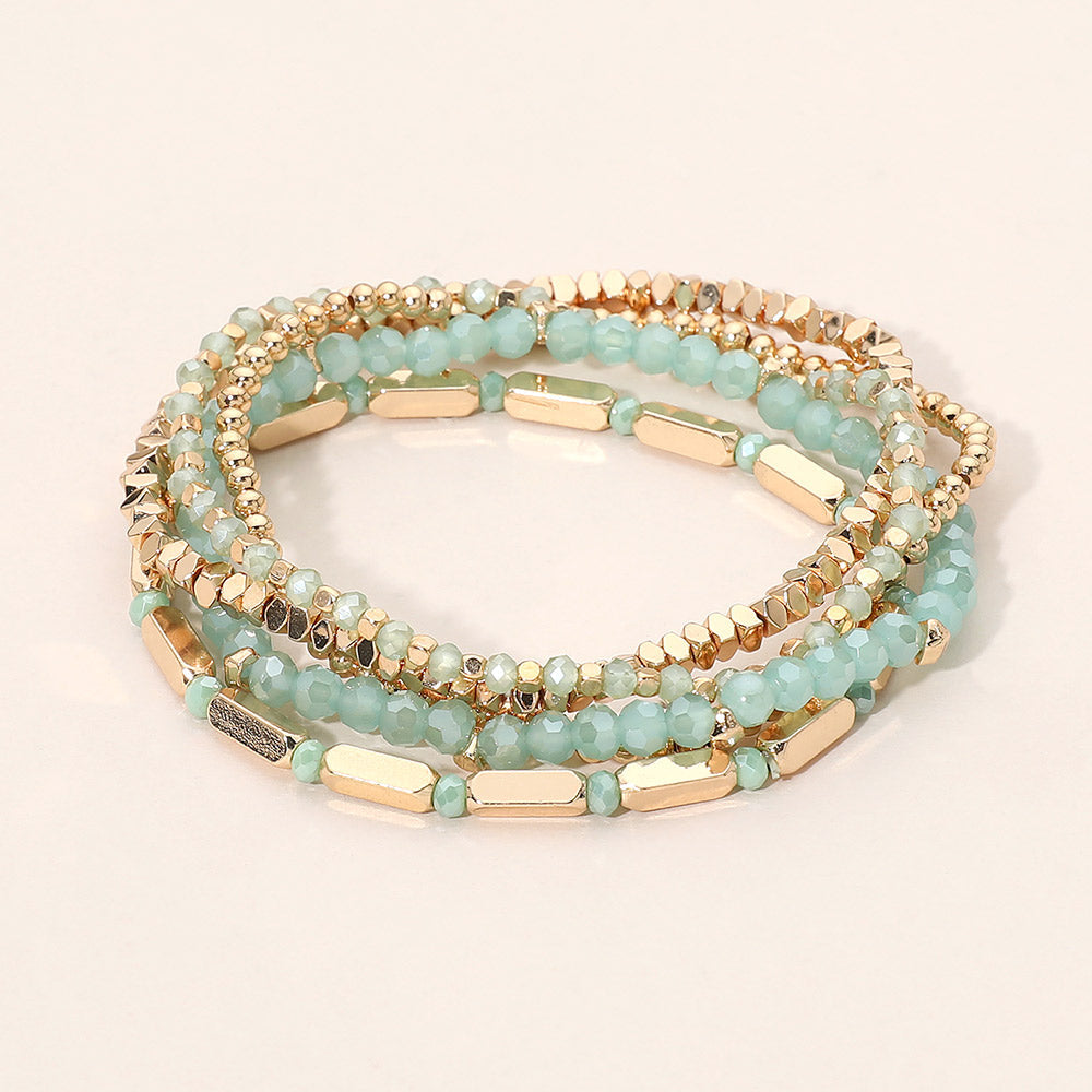 Madeline Love Mint Faceted Beaded Stretch Multi Layered Bracelets