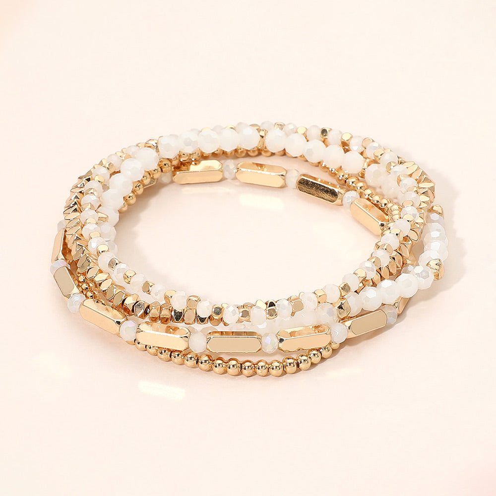 Madeline Love White Faceted Beaded Stretch Multi Layered Bracelets