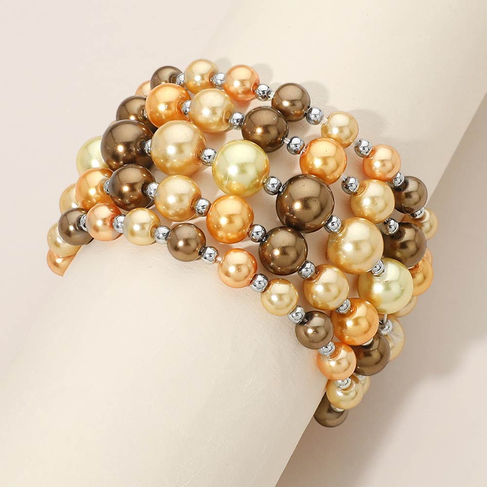 Madeline Love Copper, Multi 5PCS - Colorful Pearl Beaded Stretch Multi Layered Bracelets