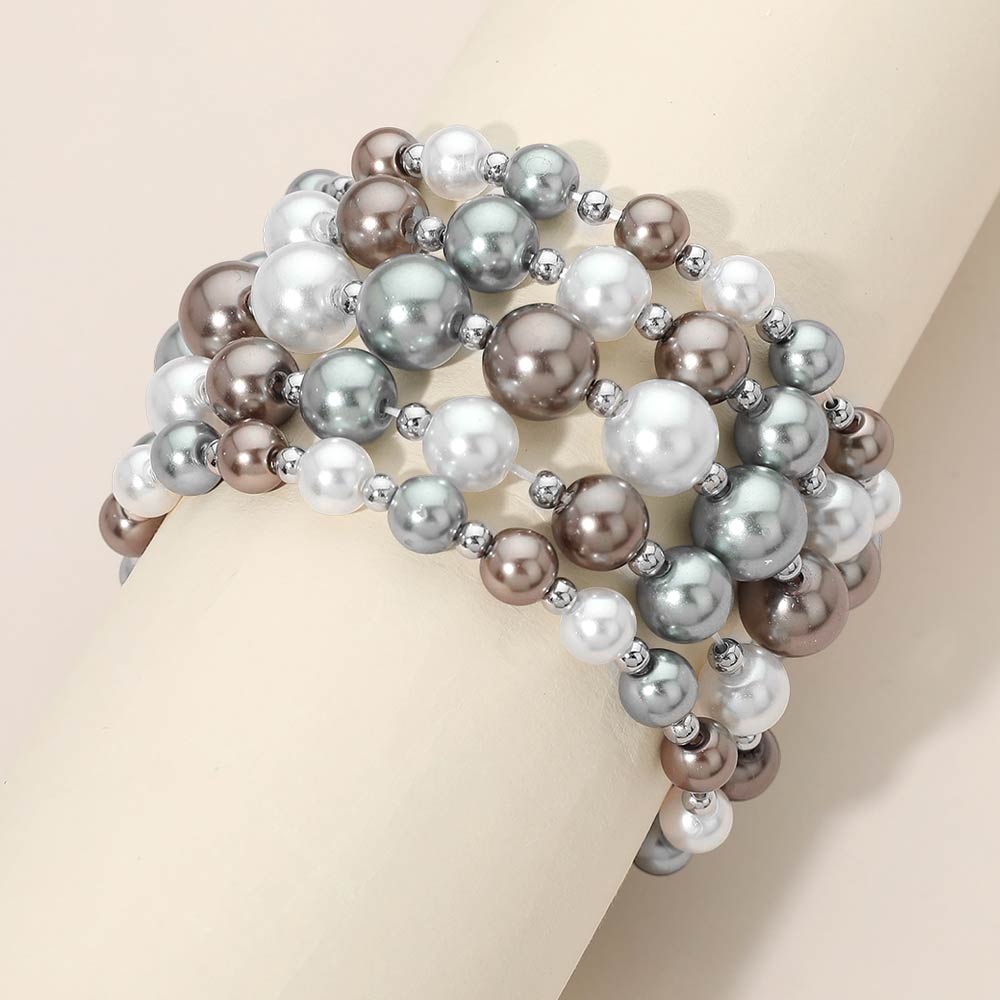 Madeline Love Multi 5PCS - Colorful Pearl Beaded Stretch Multi Layered Bracelets
