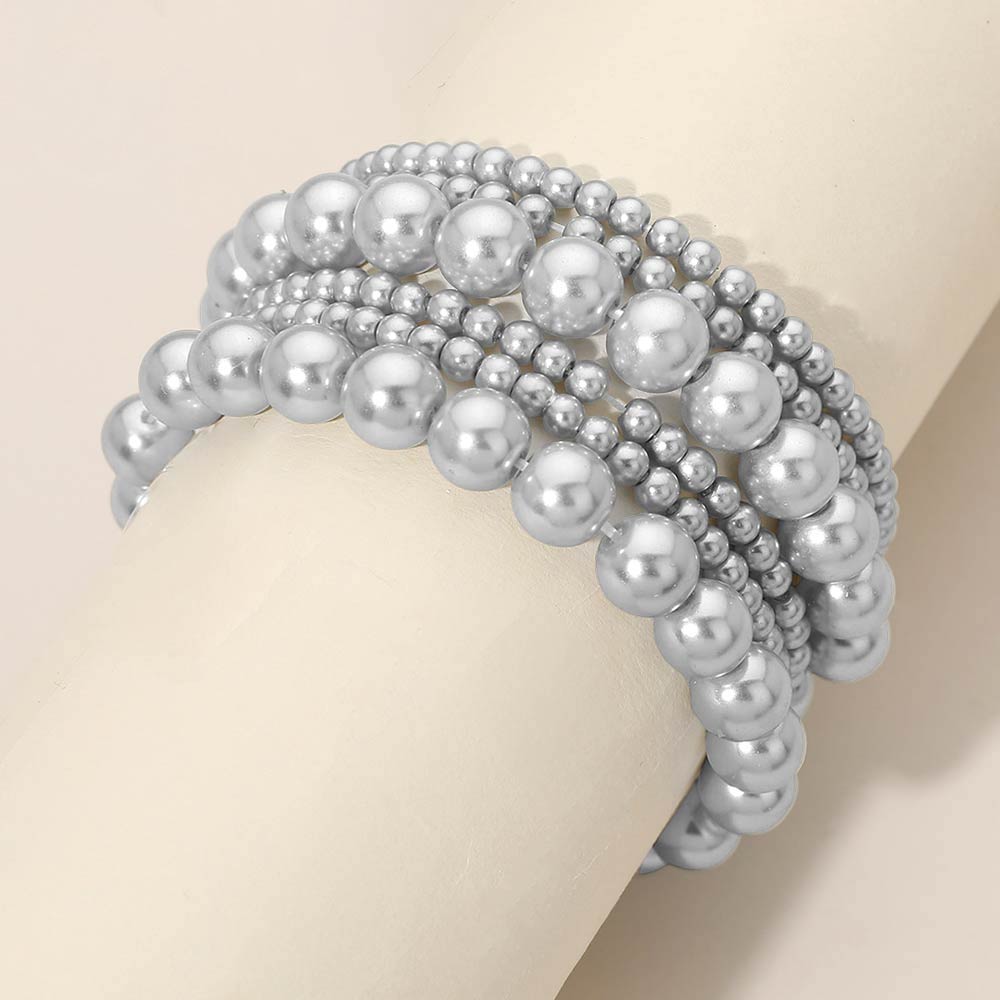 Madeline Love Gray 6PCS - Pearl Beaded Stretch Multi Layered Bracelets