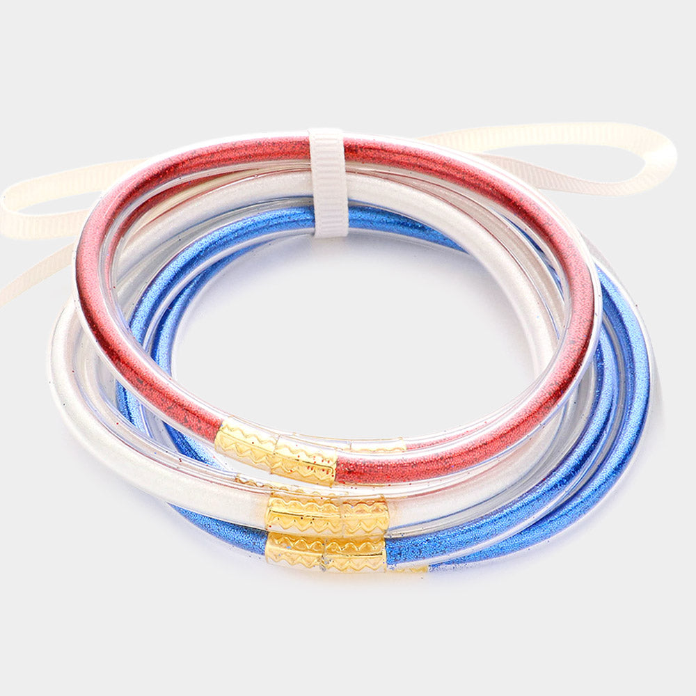 Madeline Love Blue, Red, White 6PCS - Glitter Jelly Tube Bangle Bracelets