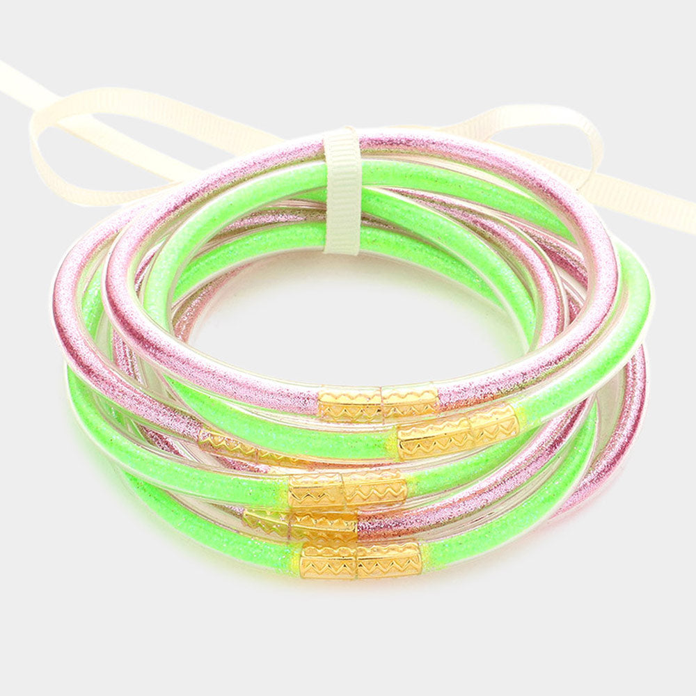 Madeline Love Pink&Green 7PCS - Glitter Jelly Tube Bangle Bracelets