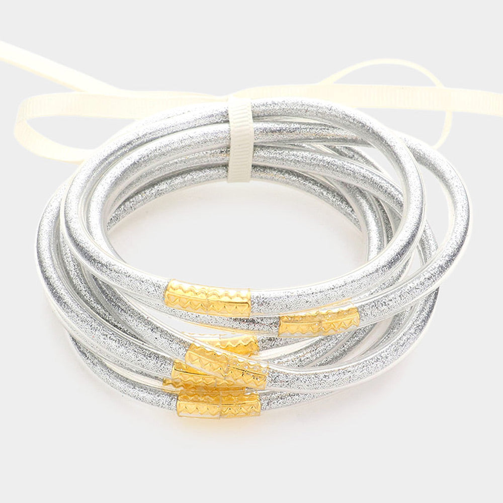 Madeline Love Silver 7PCS - Glitter Jelly Tube Bangle Bracelets
