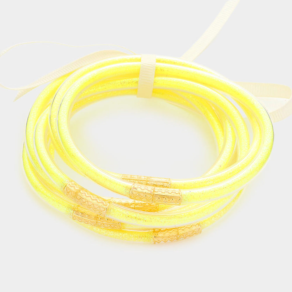 Madeline Love Yellow 7PCS - Glitter Jelly Tube Bangle Bracelets