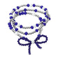 Madeline Love Blue, Rhodium, White 3PCS - Sports Team Theme Colored Bow Accent Faceted Beaded Stretch Multi Layered Bracelets - desc