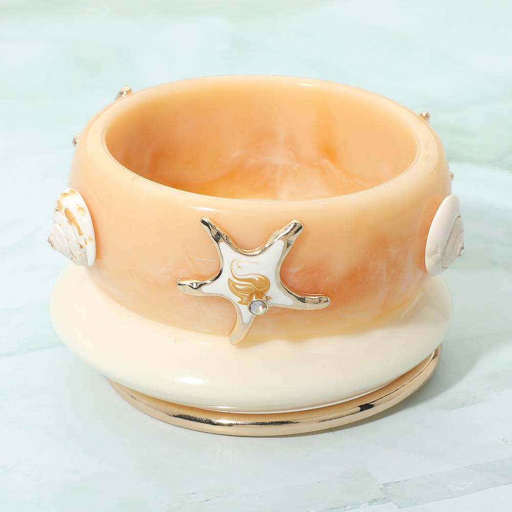 Madeline Love Gold, Ivory, Neutral 3PCS - Bold Starfish Accent Resin Multi Layered Bangle Bracelets