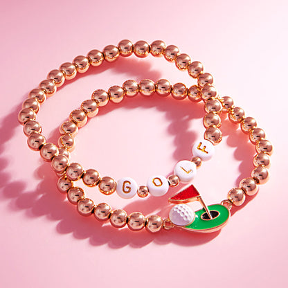 Madeline Love Gold 2PCS - Golf Flag Ball Charm Accent Stretch Multi Layered Bracelets