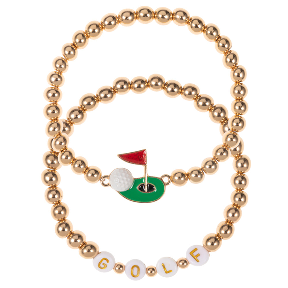 Madeline Love Gold 2PCS - Golf Flag Ball Charm Accent Stretch Multi Layered Bracelets - desc