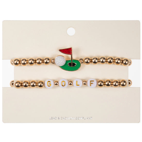 Madeline Love Gold 2PCS - Golf Flag Ball Charm Accent Stretch Multi Layered Bracelets - extra