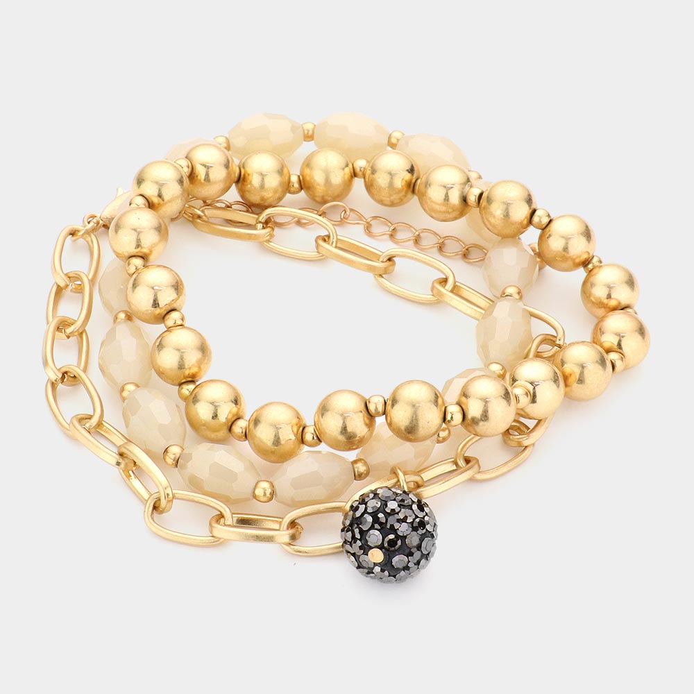 Madeline Love Ivory Shamballa Ball Charm Metal Ball Beaded Bracelets