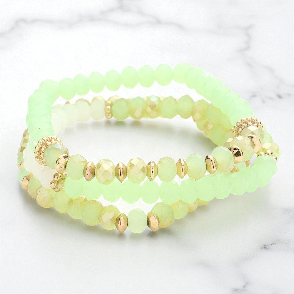 Madeline Love Mint 3PCS - Faceted bead strand stack stretch bracelets