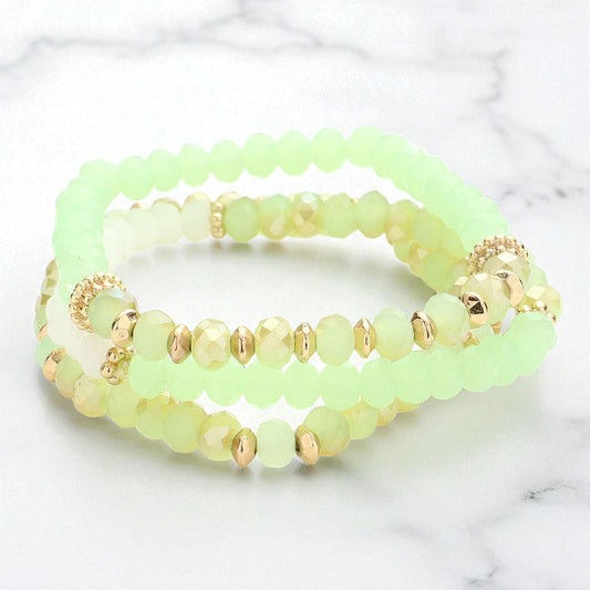 Madeline Love Mint 3PCS - Faceted bead strand stack stretch bracelets