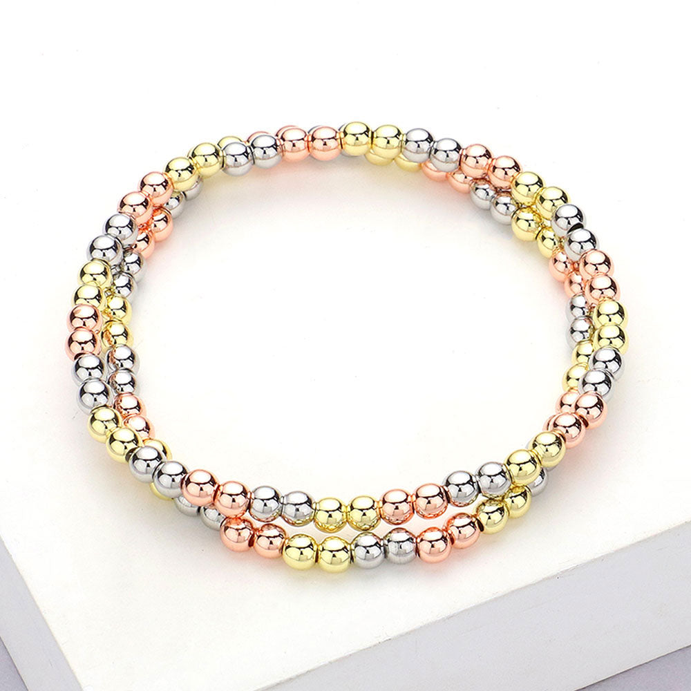 Madeline Love Three Tone Stainless Steel Ball Stretch Multi Layered Bracelets