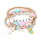 Madeline Love Gold, Multi 5PCS - EASTER Bunny Egg Bow Charm Beaded Stretch Multi Layered Bracelets - desc