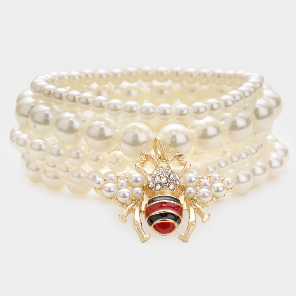 Madeline Love Cream 5PCS - Pearl Honey Bee Charm Stretch Bracelets