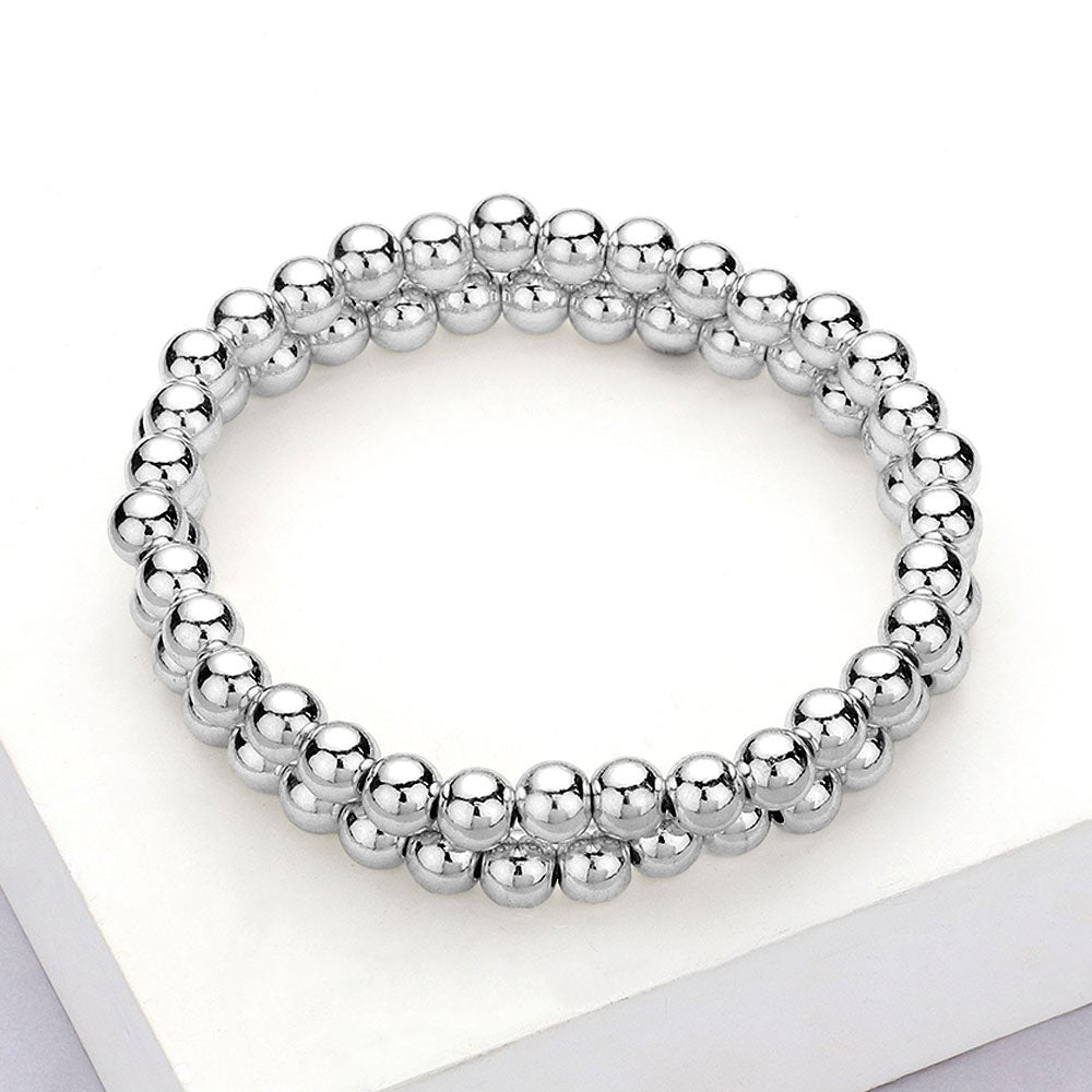 Madeline Love Silver Stainless Steel Ball Stretch Multi Layered Bracelets