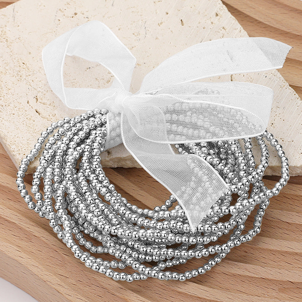 Madeline Love Rhodium 15PCS - Metal Ball Beaded Stretch Multi Layered Bracelets