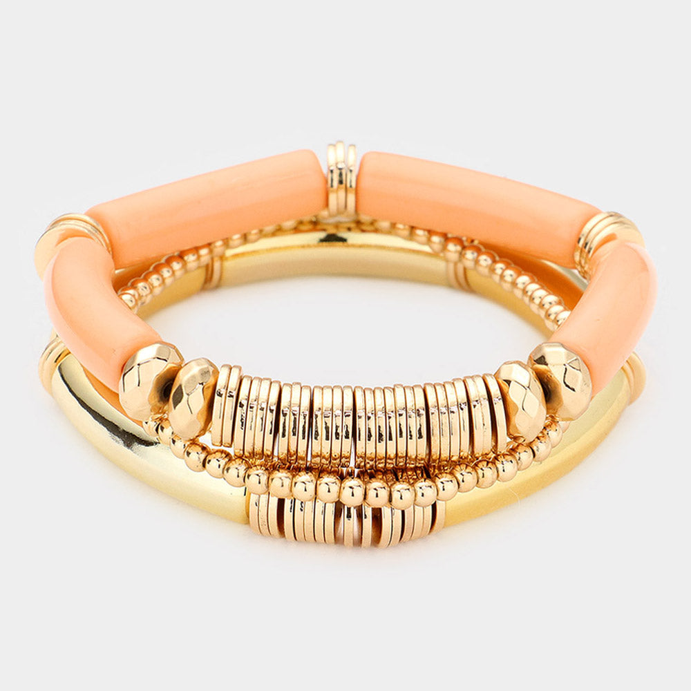 Madeline Love Dust Pink Resin Heishi Beaded Stretch Multi Layered Bracelets