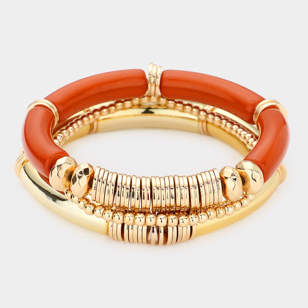 Madeline Love Orange Resin Heishi Beaded Stretch Multi Layered Bracelets