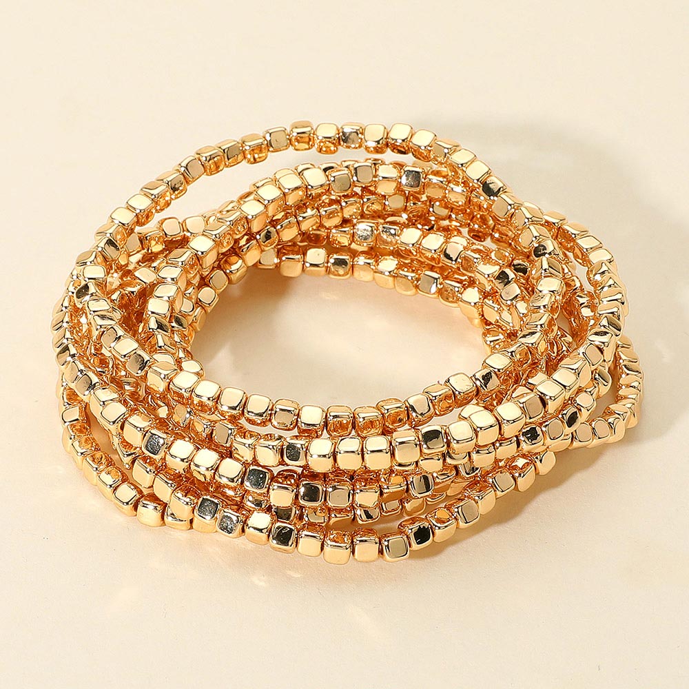 Madeline Love Gold Metallic Beaded Stretch Multi Layered Bracelets