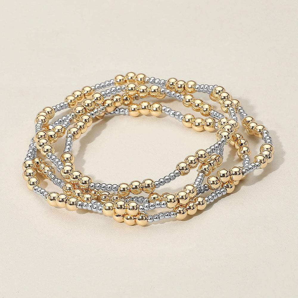 Madeline Love Gold, Rhodium Metal Ball Beaded Stretch Multi Layered Bracelets
