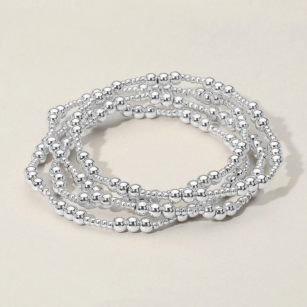 Madeline Love Rhodium Metal Ball Beaded Stretch Multi Layered Bracelets