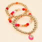 Madeline Love Fuchsia 3PCS - Oval Stone Charm Ball Beaded Stretch Multi Layered Bracelets - desc