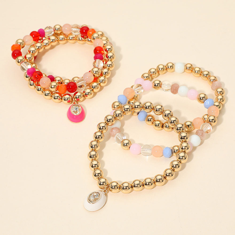 Madeline Love White 3PCS - Oval Stone Charm Ball Beaded Stretch Multi Layered Bracelets - extra