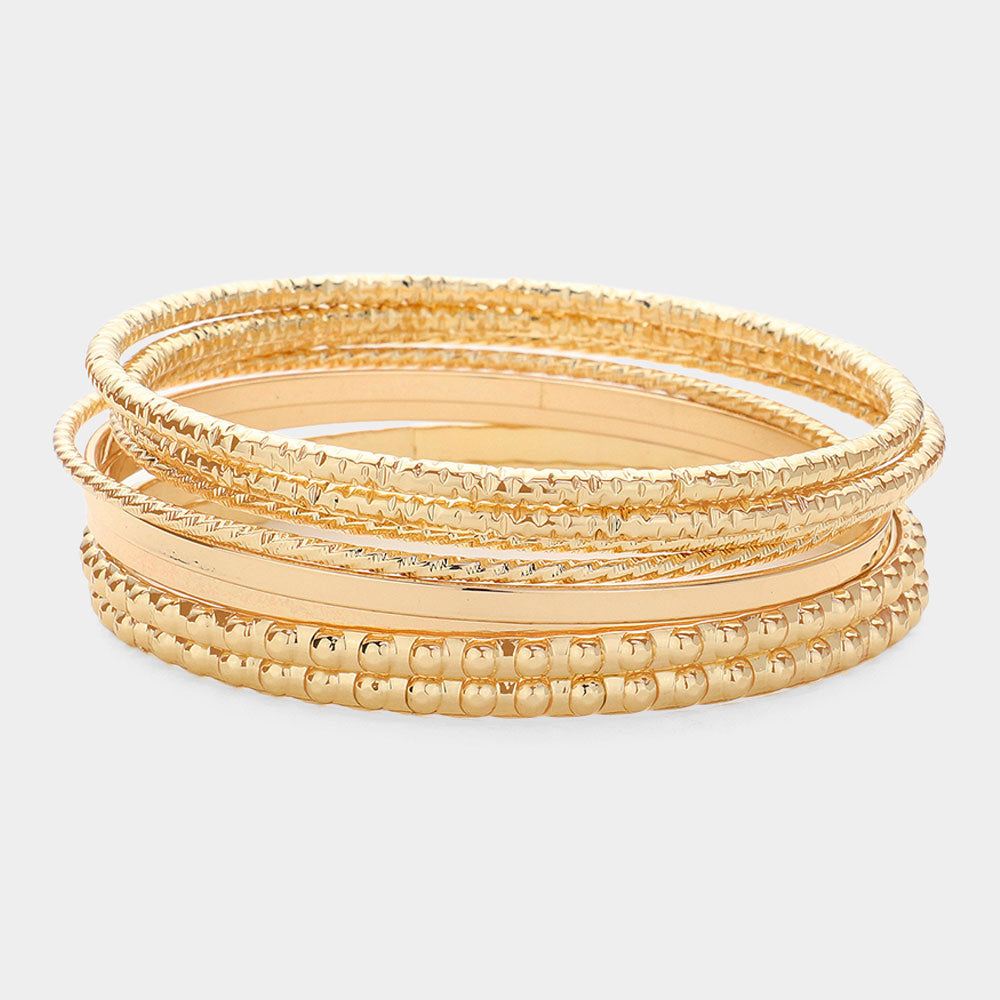 Madeline Love Gold 8PCS - Textured Metal Stackable Multi Layered Bracelets