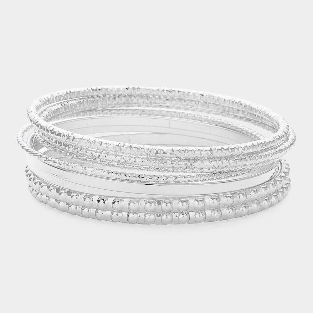 Madeline Love Silver 8PCS - Textured Metal Stackable Multi Layered Bracelets
