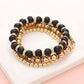 Madeline Love Black 4PCS - Wood Ball Metal Beaded Stretch Bracelets