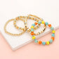 Madeline Love Multi, Orange 4PCS - Wood Ball Metal Beaded Stretch Bracelets - desc