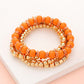 Madeline Love Orange 4PCS - Wood Ball Metal Beaded Stretch Bracelets