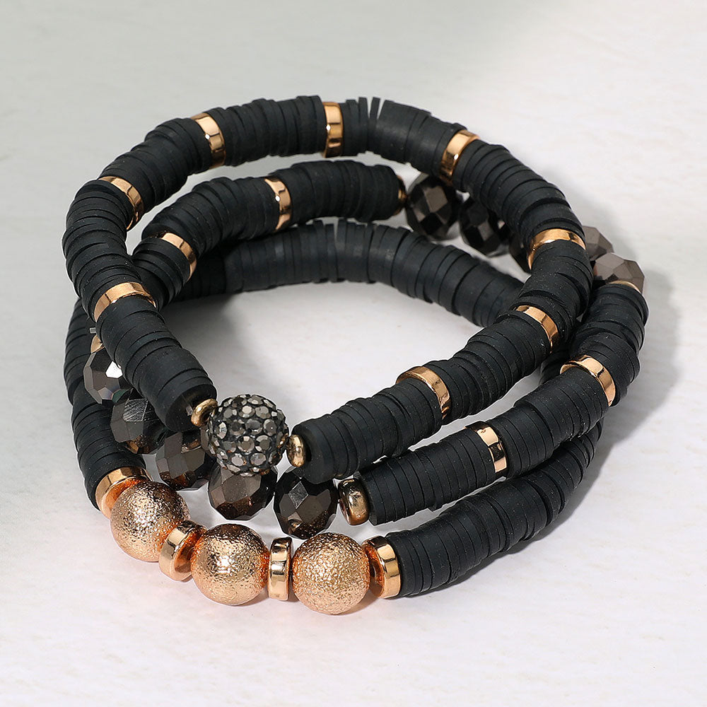 Madeline Love Black 3PCS - Faceted Beads Heishi Beaded Stretch Multi Layered Bracelets