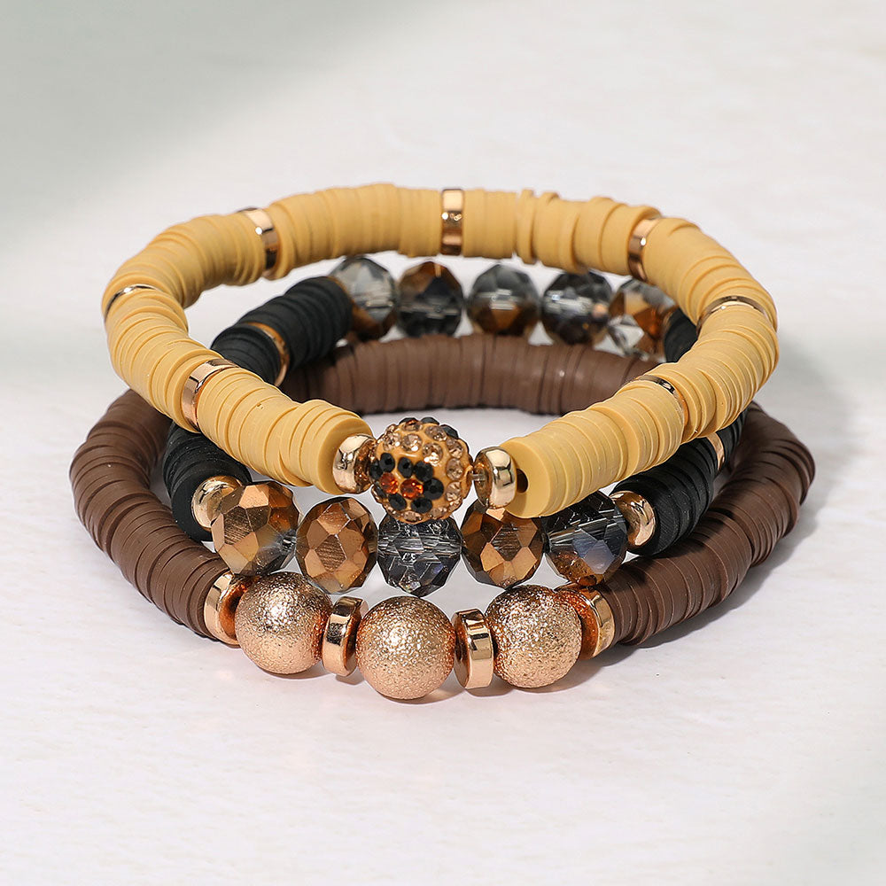 Madeline Love Brown 3PCS - Faceted Beads Heishi Beaded Stretch Multi Layered Bracelets