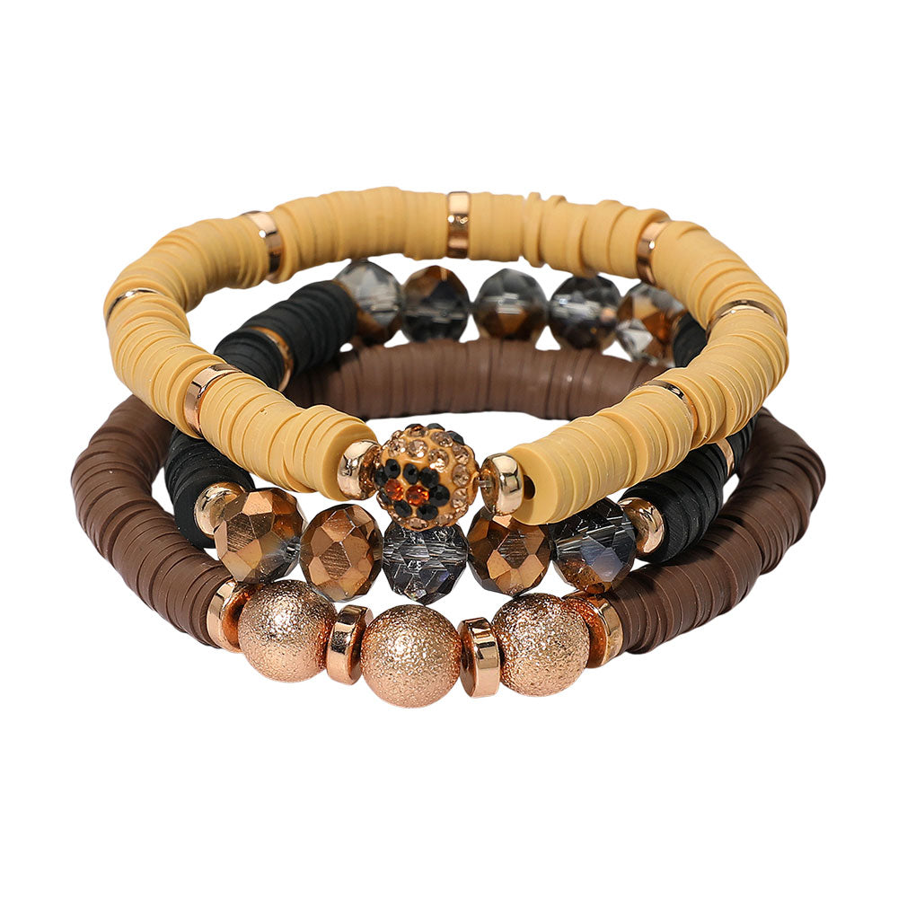 Madeline Love Brown 3PCS - Faceted Beads Heishi Beaded Stretch Multi Layered Bracelets - extra