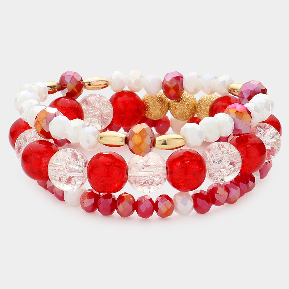 Madeline Love Red 3PCS - Natural Stone Faceted Beaded Stretch Bracelets