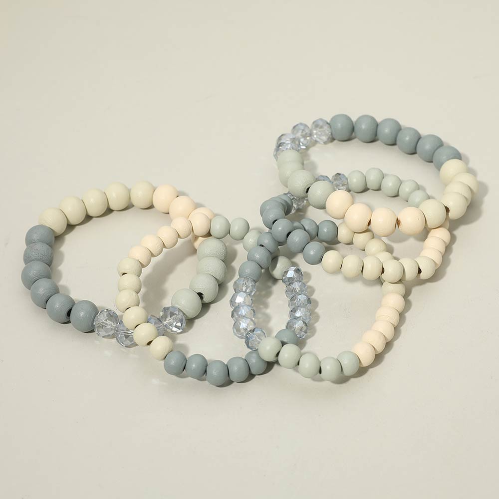 Madeline Love Light Blue 5PCS - Faceted Wooden Beaded Stretch Multi Layered Bracelets - extra