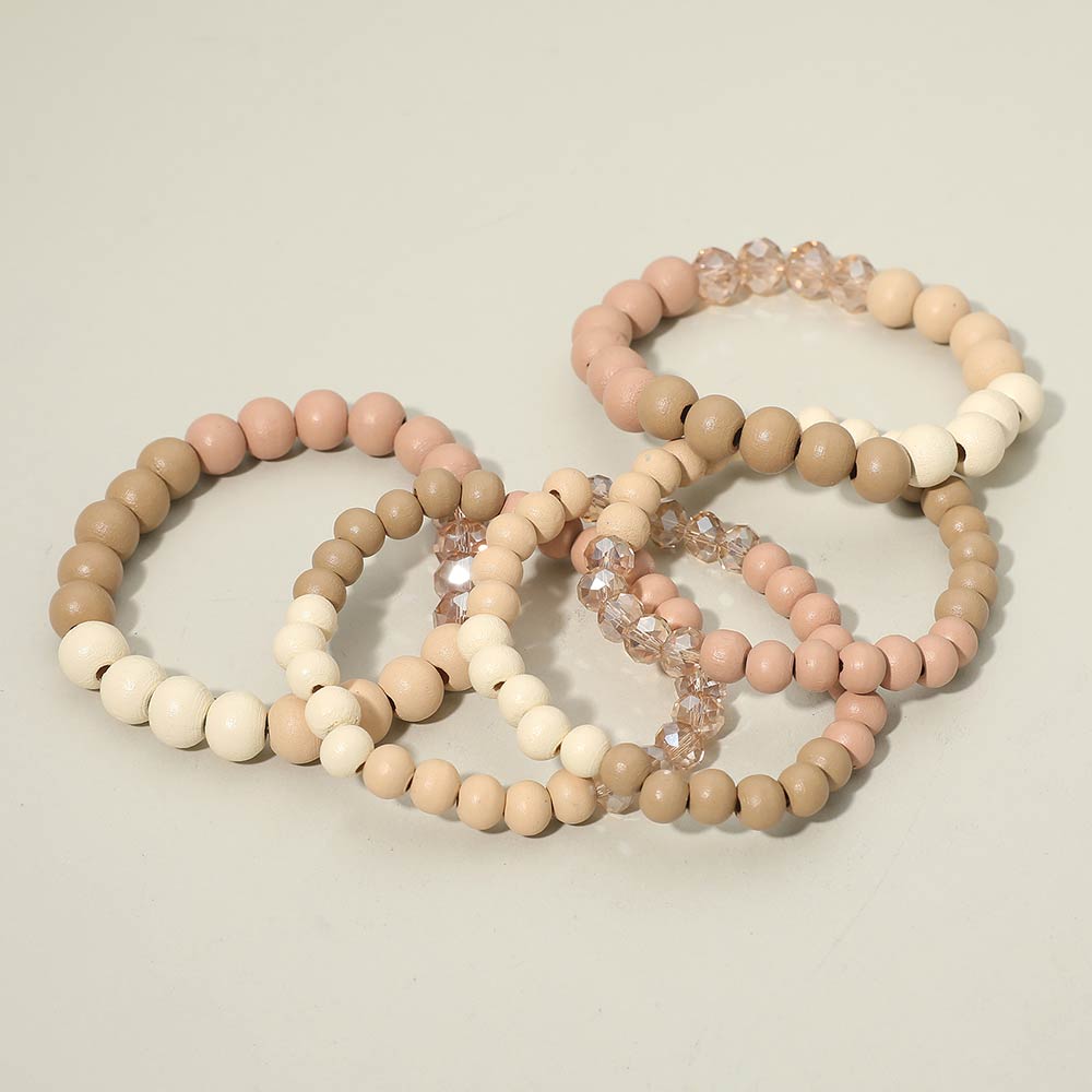 Madeline Love Rose 5PCS - Faceted Wooden Beaded Stretch Multi Layered Bracelets - extra