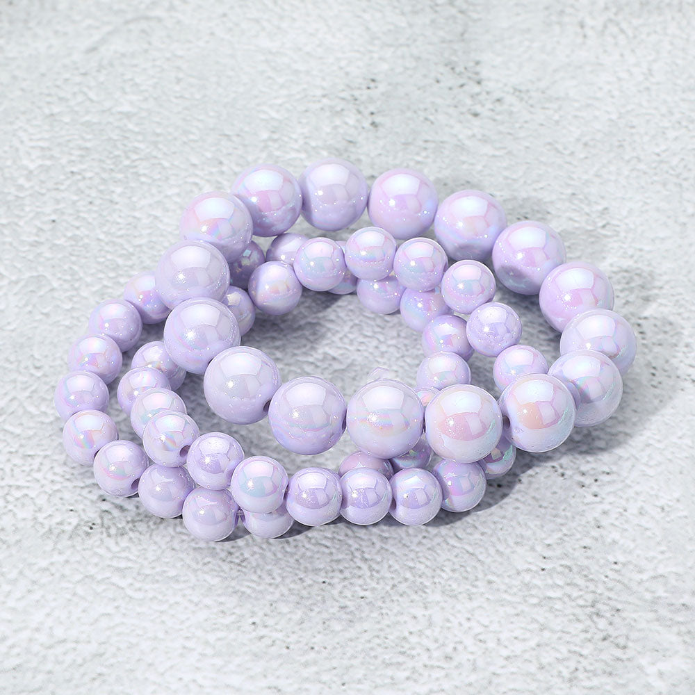 Madeline Love AB, Lavender 3PCS - Hologram Beaded Stretch Bracelets