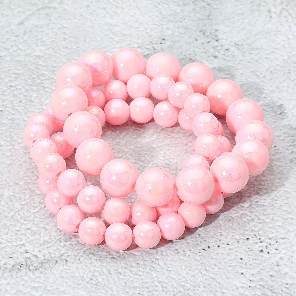 Madeline Love AB, Pink 3PCS - Hologram Beaded Stretch Bracelets