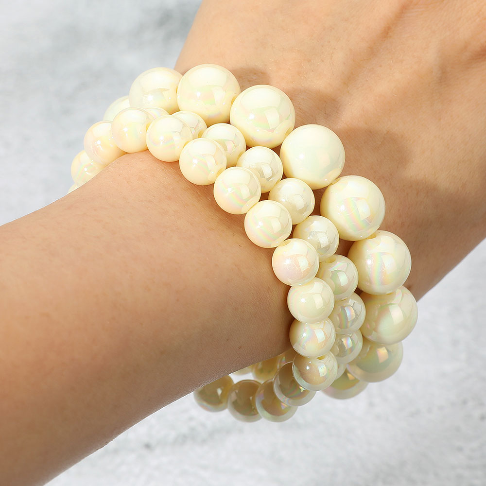 Madeline Love AB, White 3PCS - Hologram Beaded Stretch Bracelets