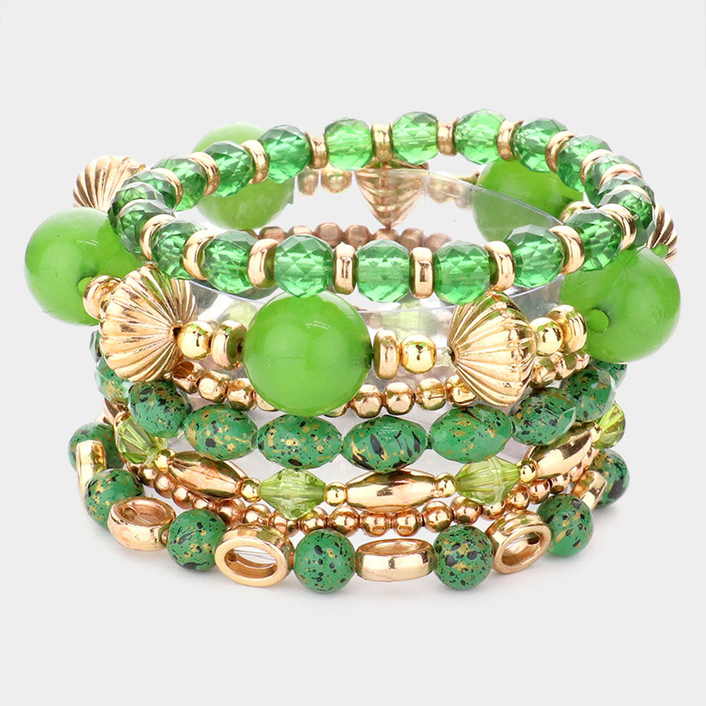 Madeline Love Green 7PCS - Paint Splash Beaded Stretch Bracelets