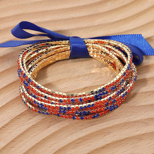Madeline Love Orange, Sapphire 12PCS - Ribbon Slim Rhinestone Stretch Multi Layered Bracelet - Bracelets