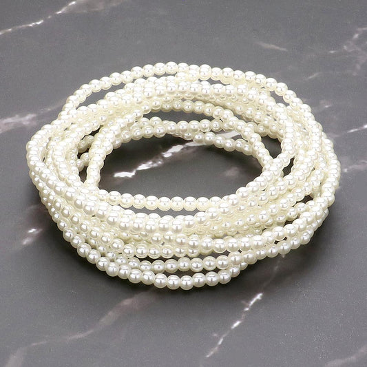 Madeline Love Cream 10PCS - Pearl Beaded Stretch Multi Layered Bracelets