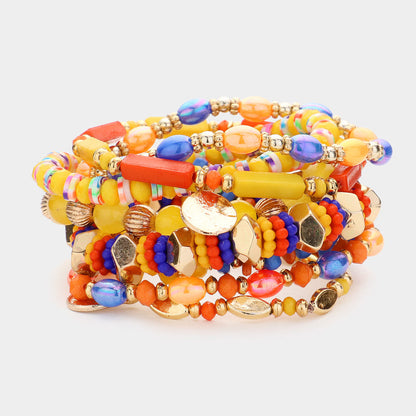 Madeline Love Multi 8PCS - Metal Coin Tree Of Life Charm Multi Beads Beaded Layered Bracelets