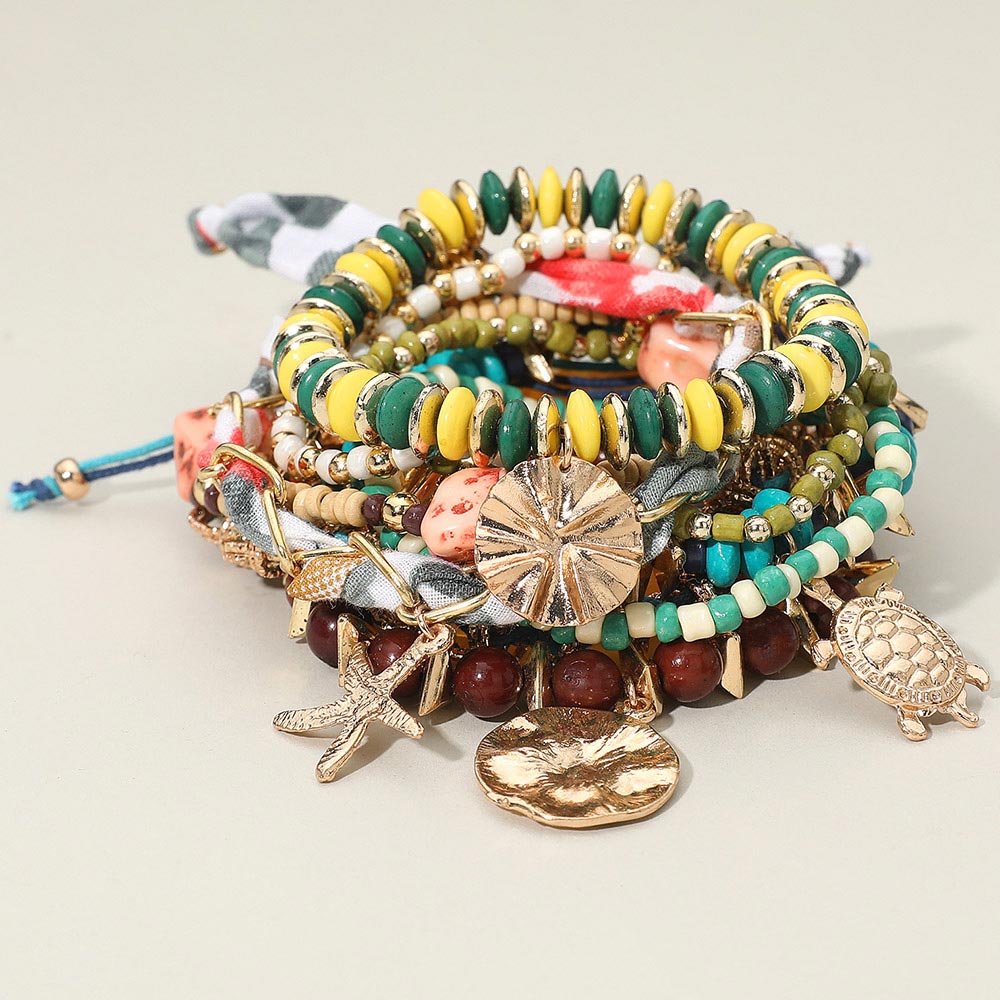 Madeline Love Multi 10PCS - Boho Coastal Charm Various Beads Beaded Stretch Adjustable Stackable Multi Layered Bracelets